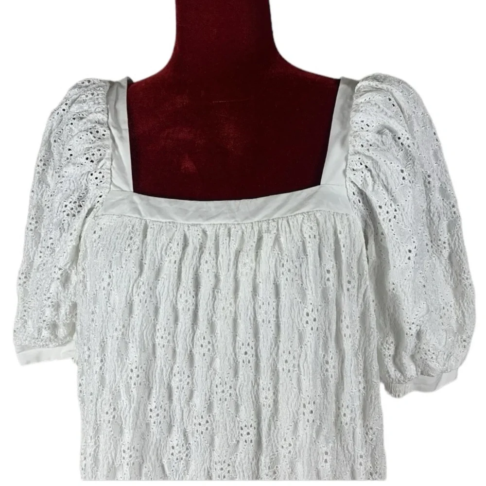 Anthropologie White Maeve‎ Puff Sleeve Eyelet Mini Dress Size S